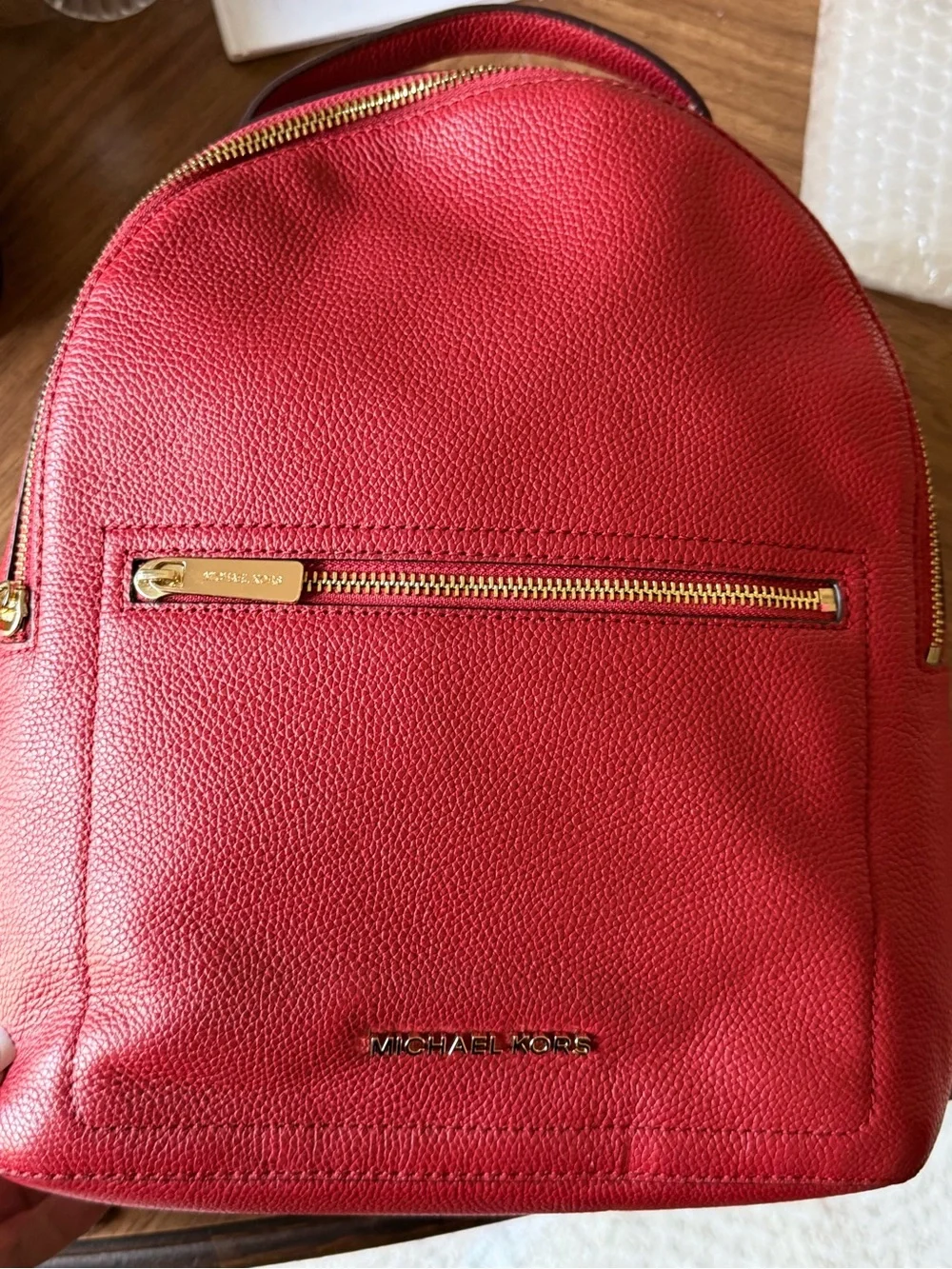 Michael Kors Jessa Red Pebbled Leather Backpack with Gold Hardware like new